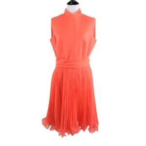 Vintage 1960s Coral Jack Bryan By Dupuis Dress with Pleated Skirt Medium